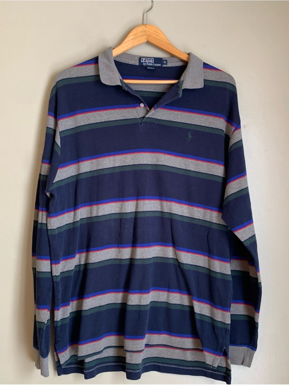 Vintage Polo Ralph Lauren Striped Long Sleeve Rugby Shirt Size XL Made in usa